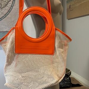 Vibrant Orange and White Mesh Tote Bag